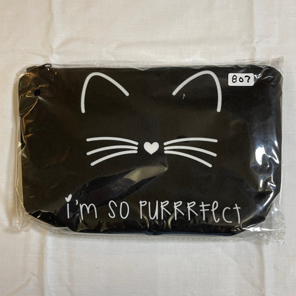 The Pouch Cosmetic Bag Black NWT Cat Face I'm So Purrrrfect Graphic